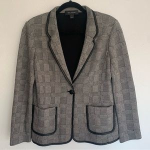 St. John Knit Collection Santana Blazer Wool Blend Leather Trim Plaid Business 8